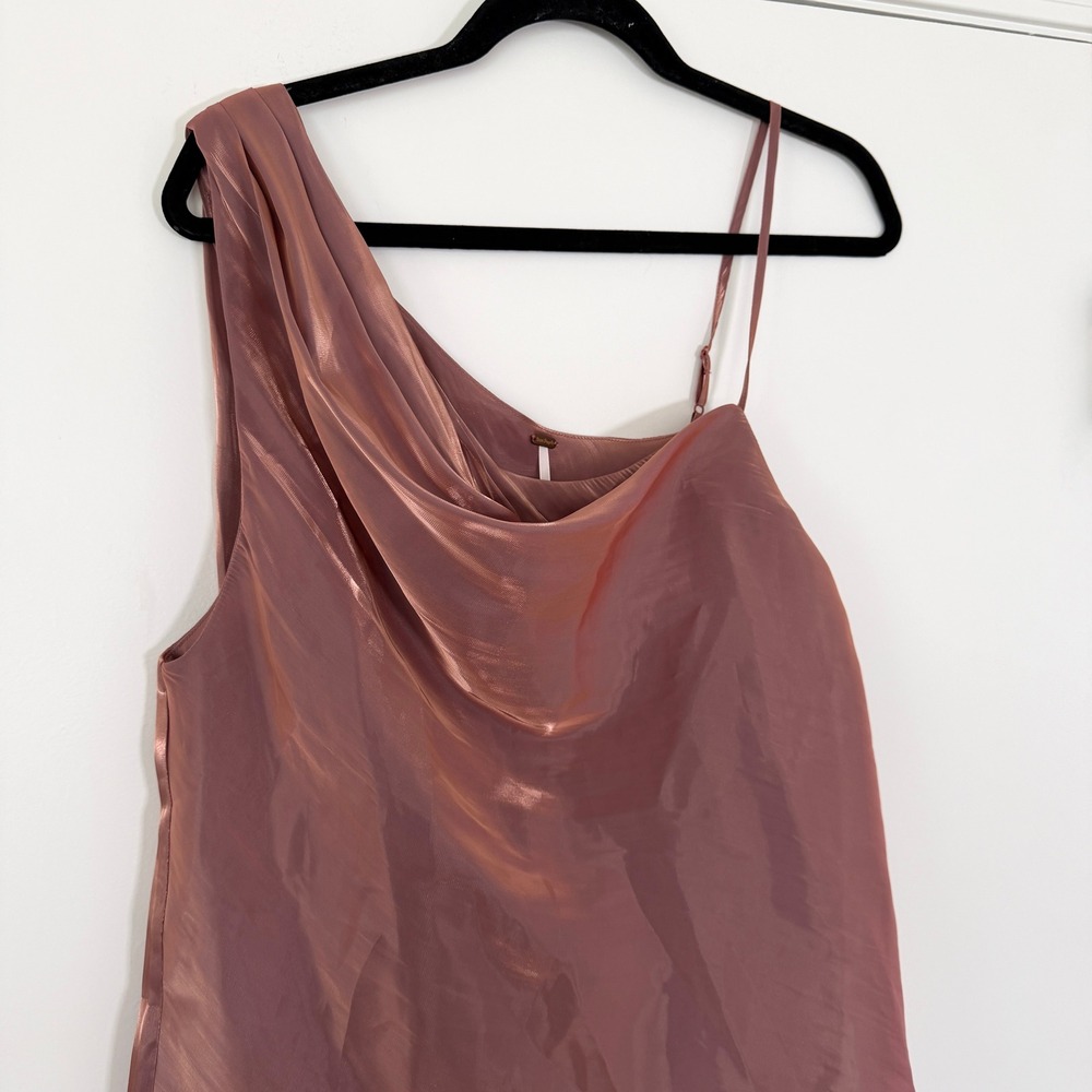 Free People Shimmy Shimmy Mauve Pink Metallic One-Shoulder Top Women's Medium - Picture 3 of 9